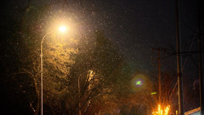 路灯雪花飘落-意境雪夜-雪景雪花飞舞