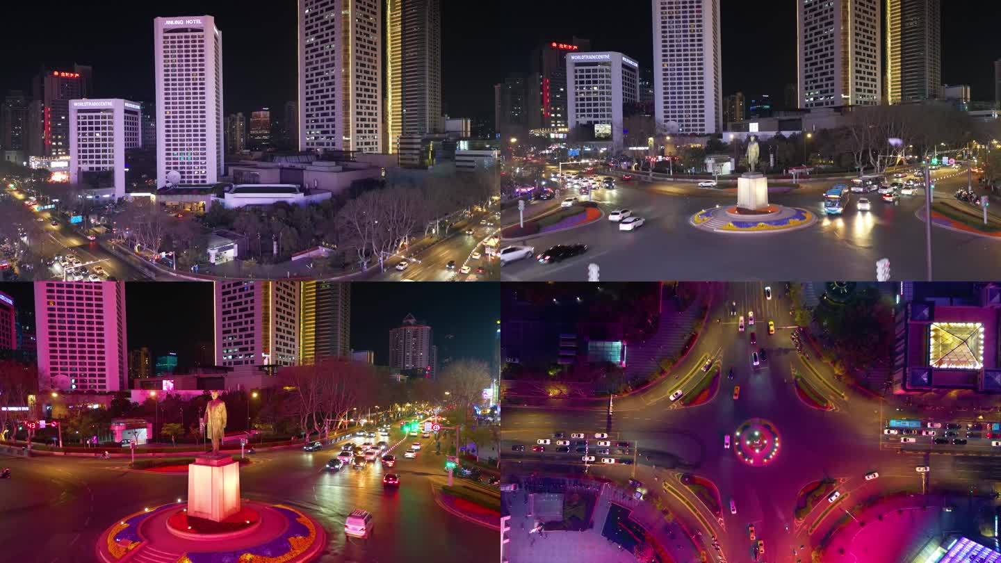 南京市鼓楼区新街口城市夜景航拍延时素材