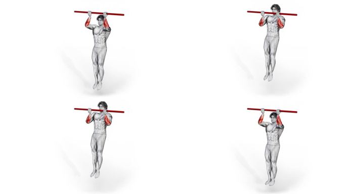 肌肉男角色做引体向上运动- 3d渲染