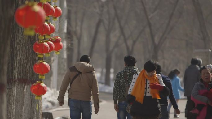 新疆乌鲁木齐冬季 春节时的街道、灯笼