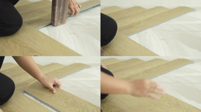 妇女DIY安装新木地板