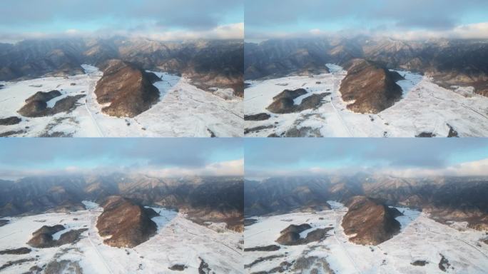 航拍湖北旅游神农架林区冬天雪景