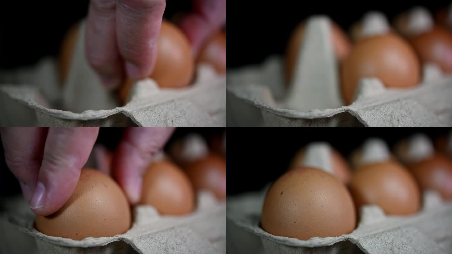 手看从右边到中间再到左边放三个鸡蛋，鸡蛋放在纸盘里，食物和烹饪。