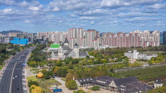 烟台城市空镜卡斯特酒庄大景马路