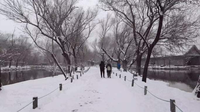 北京颐和园公园下雪美景水墨画景色43