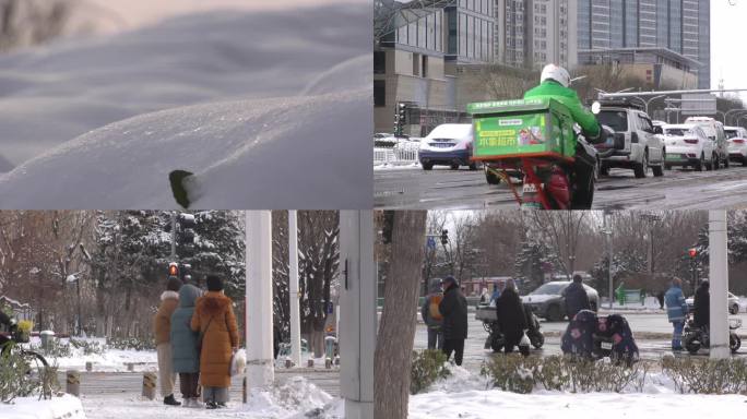 冬天街道骑电动车悲伤情感行人车流压抑生活