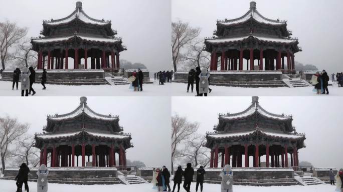 北京颐和园公园下雪美景水墨画景色80