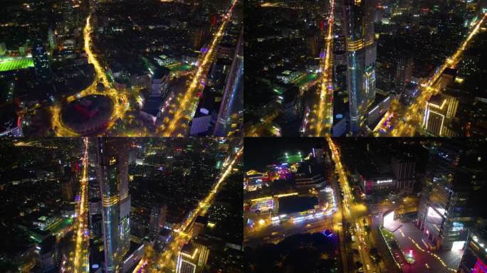 南京市玄武区鼓楼公园紫峰大厦夜景航拍