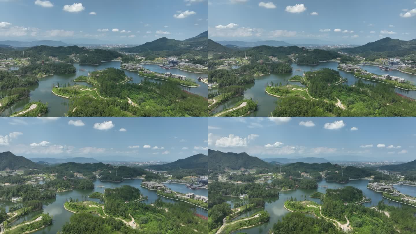 汉中4K航拍大自然风景城市树林南湖风景区