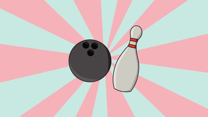 动画保龄球和瓶与旋转的背景