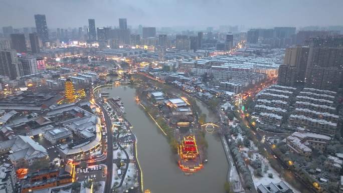 4k 城市 雪后里运河