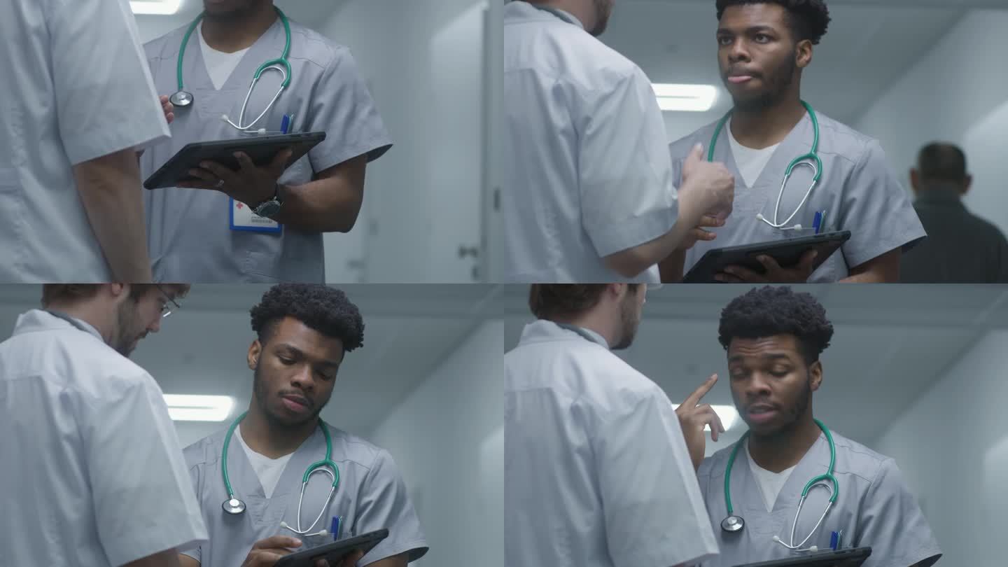 非洲裔美国医生在数字平板电脑上展示医学测试结果