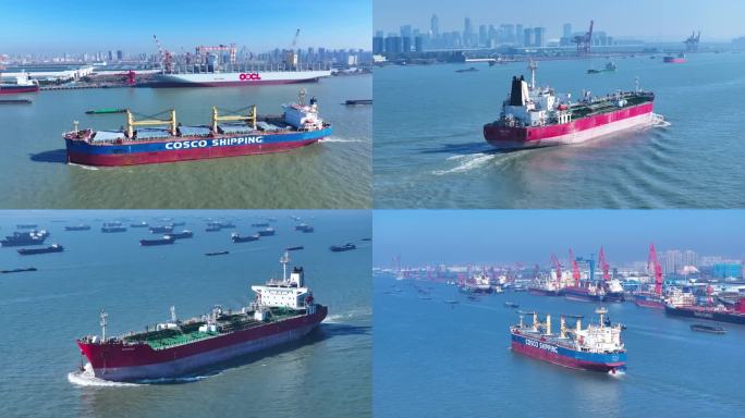 大气震撼长江航运各种船只航拍