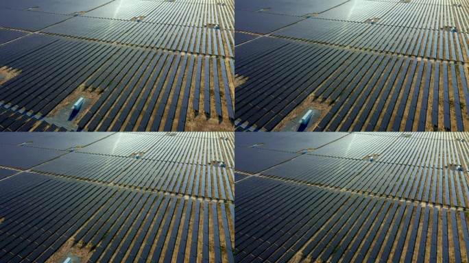 太阳能电池板无人机，农业用地和发电厂可再生能源，可持续发展和生态友好型电力。鸟瞰图无限光伏电网或板和