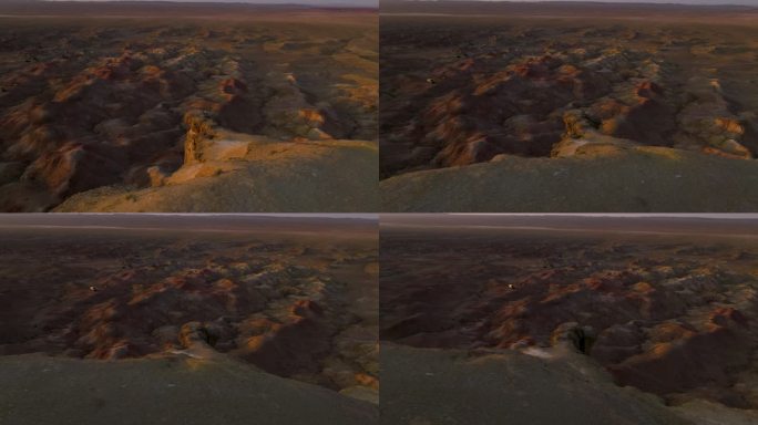 日落时分，蒙古登戈维省Olziit Soum的Tsagaan Suvarga悬崖。空中拍摄