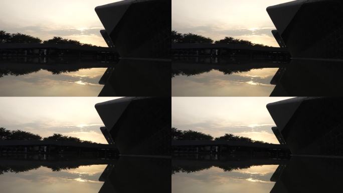 4K实拍，广州珠江新城初冬歌剧院上看日落