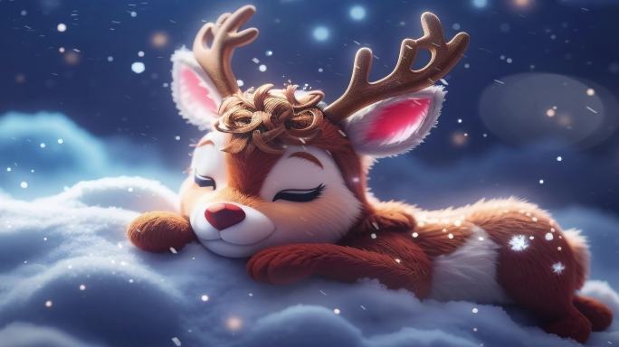 6K宽屏大屏圣诞节可爱卡通小鹿背景