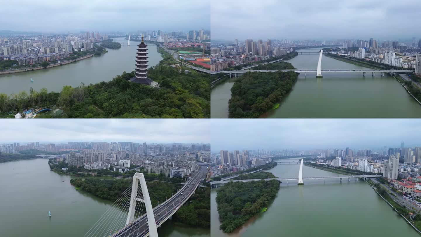 4K航拍短片.赣州翠浪塔和飞龙大桥