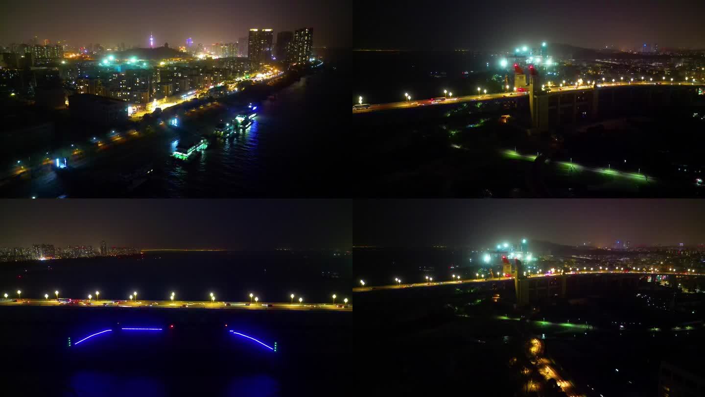 南京市鼓楼区南京长江大桥夜晚夜景城市地标