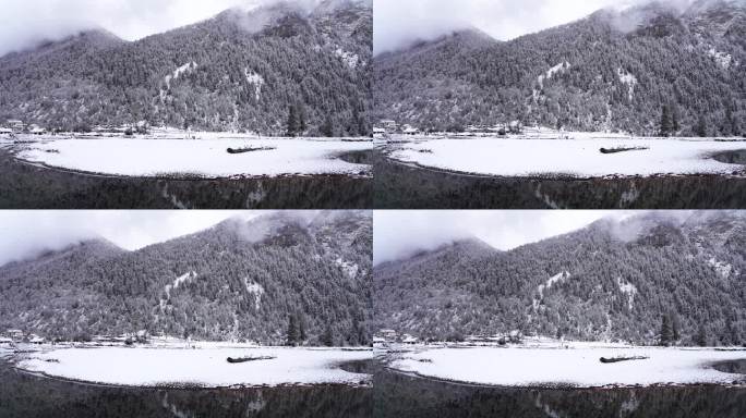 西藏林芝市巴松措景雪山森林雪地的雪景风光