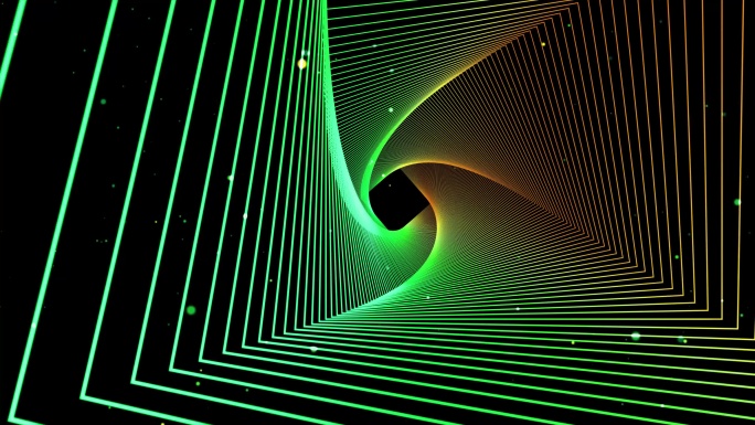 4K霓虹灯炫酷穿梭隧道视频金绿色粒子3