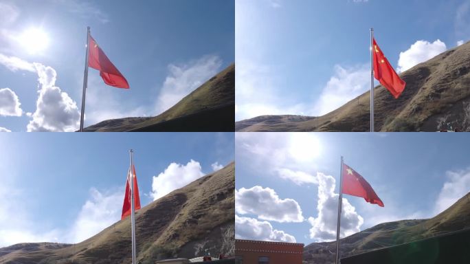 【4k 升格】红旗飘扬在高原