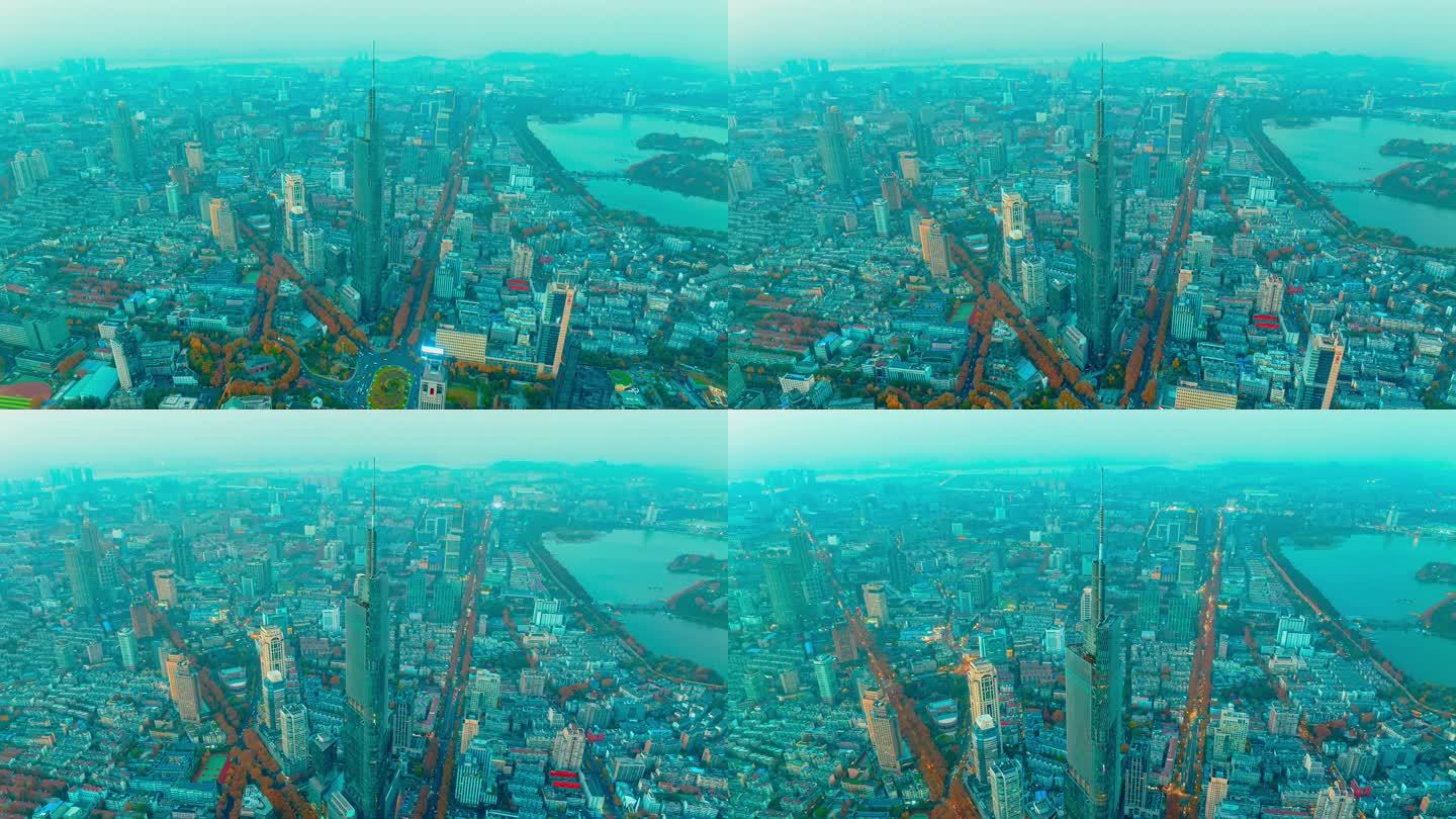 南京绿地中心紫峰大厦夜景航拍延时摄影