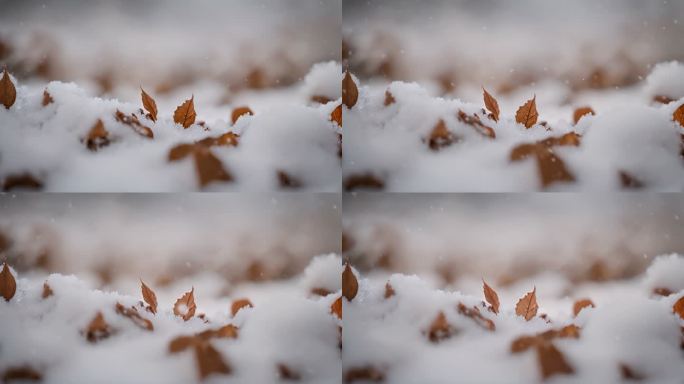 雪景冬季下雪树叶树枝