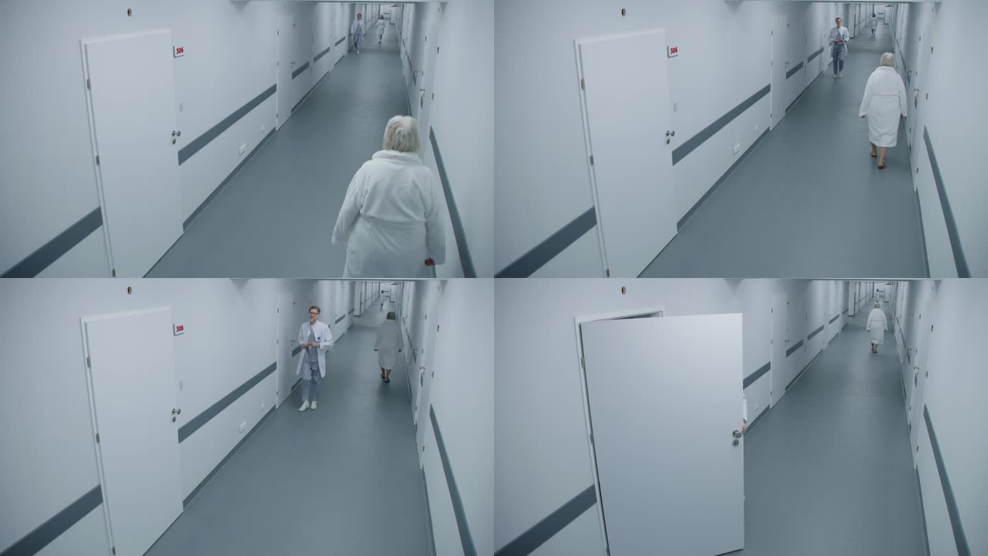 医院走廊:成熟的医生用钥匙卡德开门，进入柜子