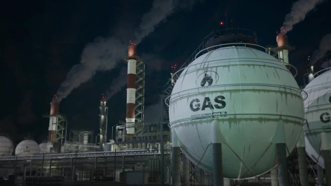 液化天然气-液化天然气重工业与储存在夜间，有效的循环视频