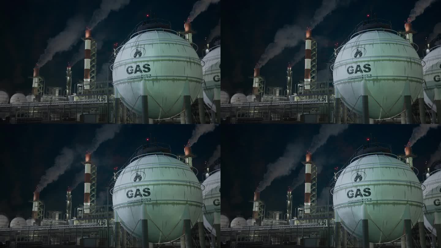 液化天然气-液化天然气重工业与储存在夜间，有效的循环视频