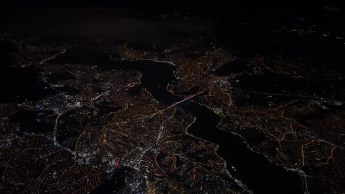 飞机晚上在伊斯坦布尔降落4k运输画面