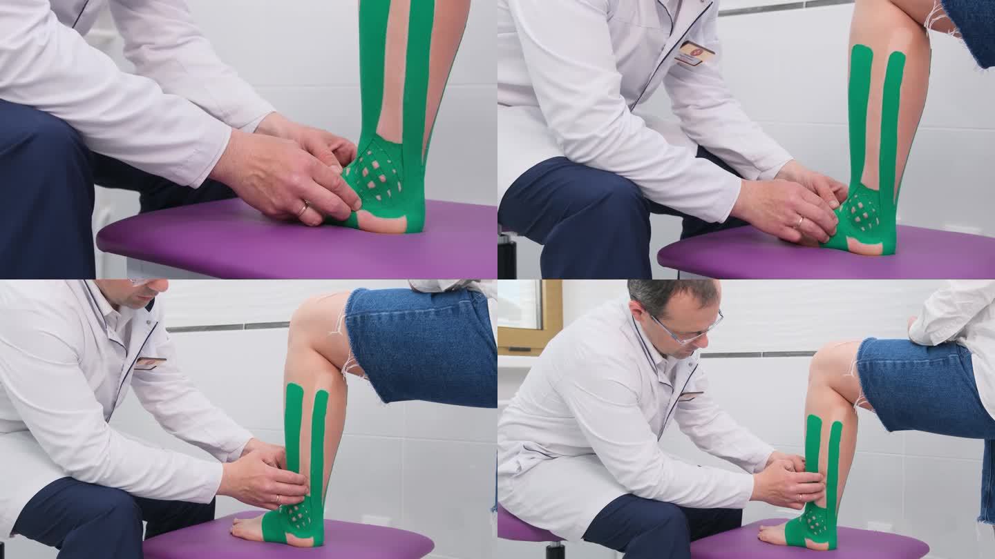 医生检查病人患病的踝关节是否骨折。踝关节疾病的概念，扭伤。录制。