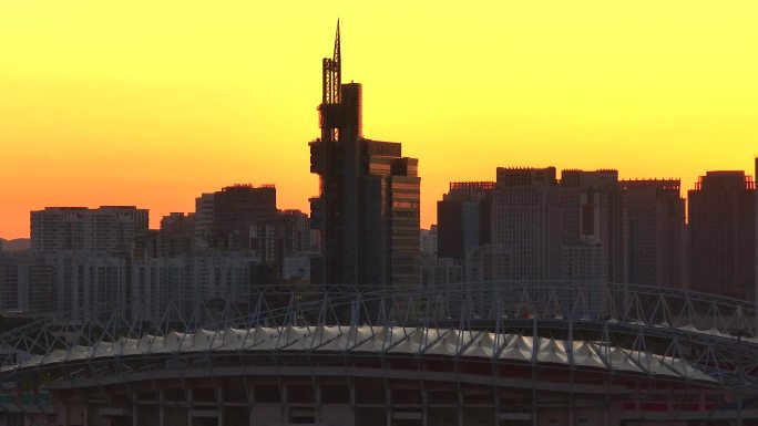 烟台城市空镜莱山夕阳