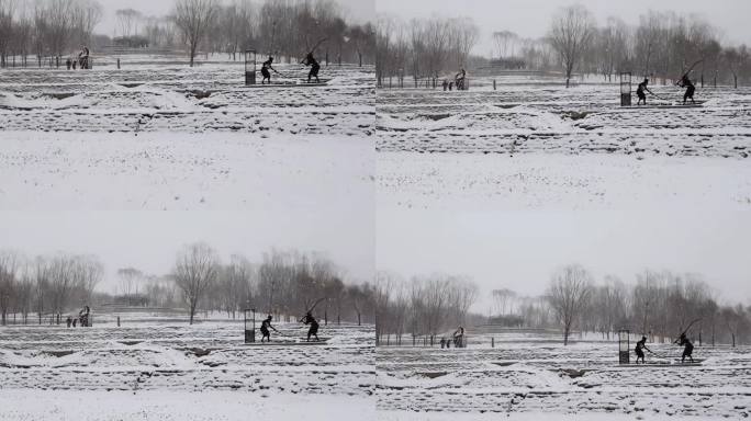 北京颐和园公园下雪美景水墨画景色56