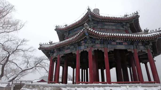 北京颐和园公园下雪美景水墨画景色83