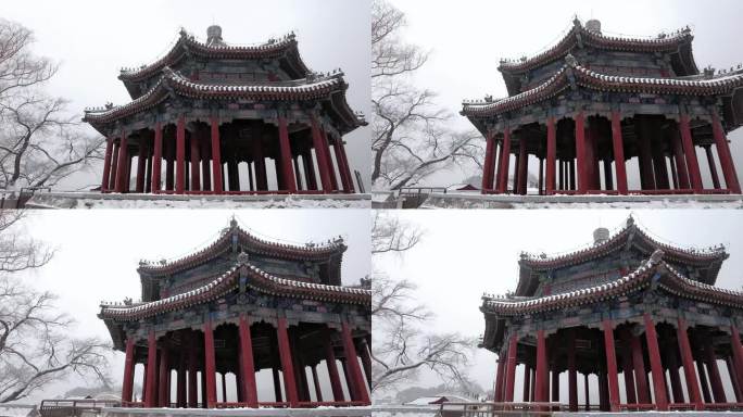 北京颐和园公园下雪美景水墨画景色83