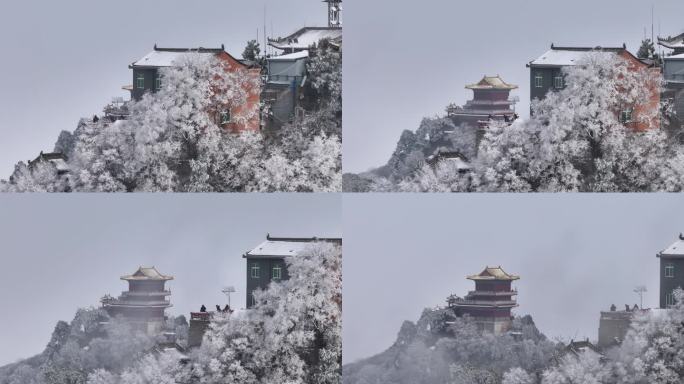 西安南五台景区文旅宣传雪景云海航拍秦岭