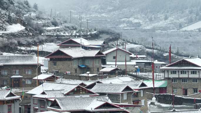 藏寨村头雪景