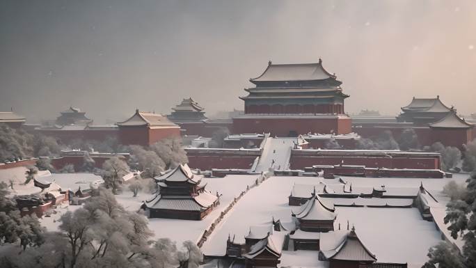 雪景故宫古代建筑 故宫雪