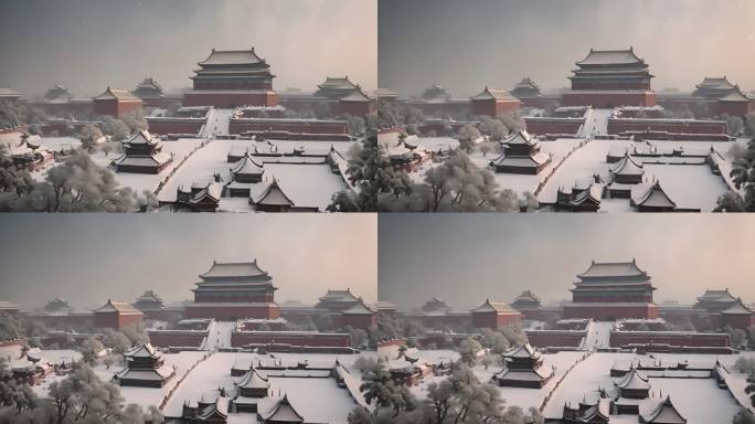 雪景故宫古代建筑 故宫雪