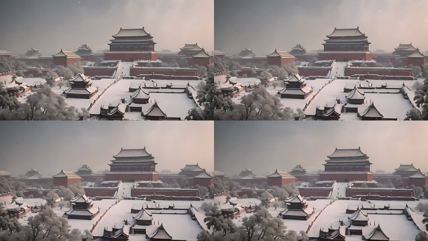 雪景故宫古代建筑 故宫雪