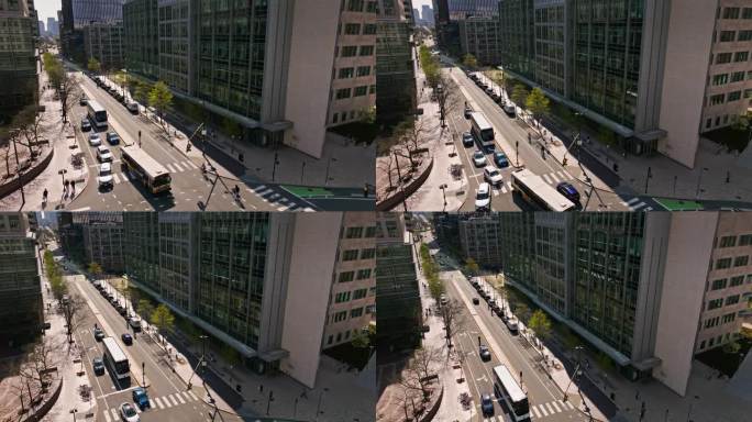 麻省理工学院附近剑桥主街的无人机上升镜头-慢动作