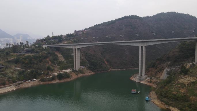 巫山 小三峡 长江 跨江大桥 航拍4K