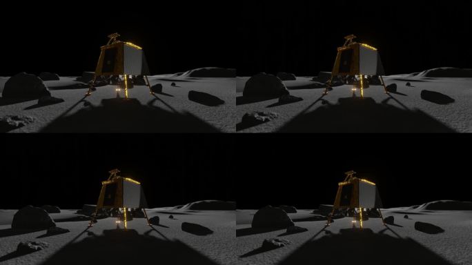 印度月船着陆器在月球上的3D动画，有长长的阴影