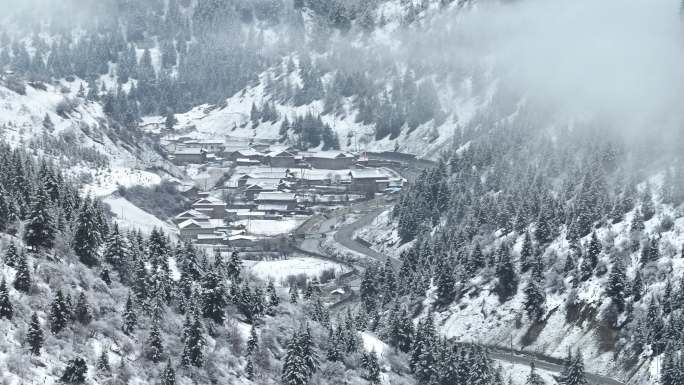 藏寨村头雪景