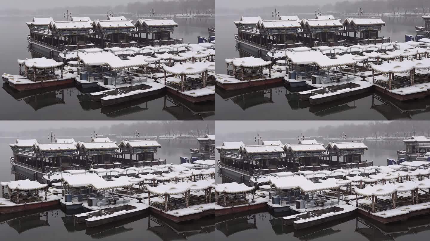 北京颐和园公园下雪美景水墨画景色22