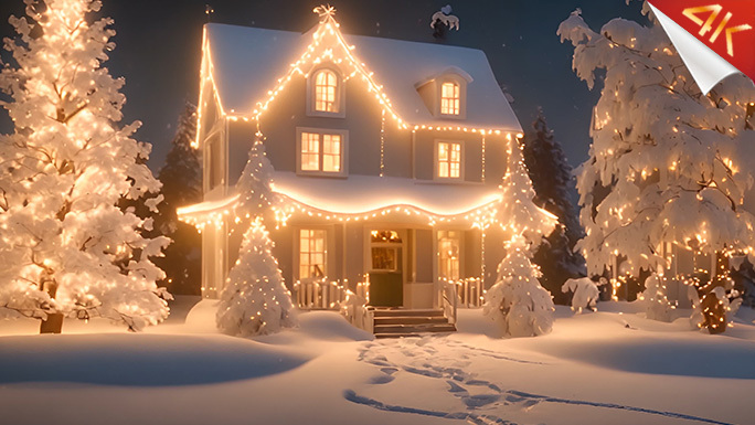 圣诞灯饰，圣诞小屋，雪花，温馨圣诞氛围