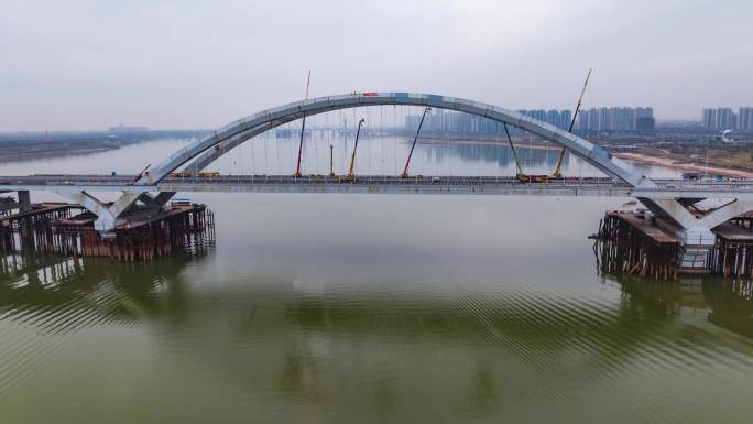 原创实拍南昌复兴大桥工程项目施工纪实素材