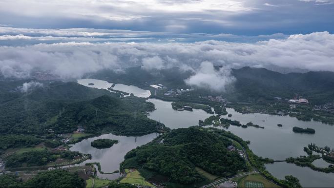 杭州萧山湘湖风景区云海航拍延时